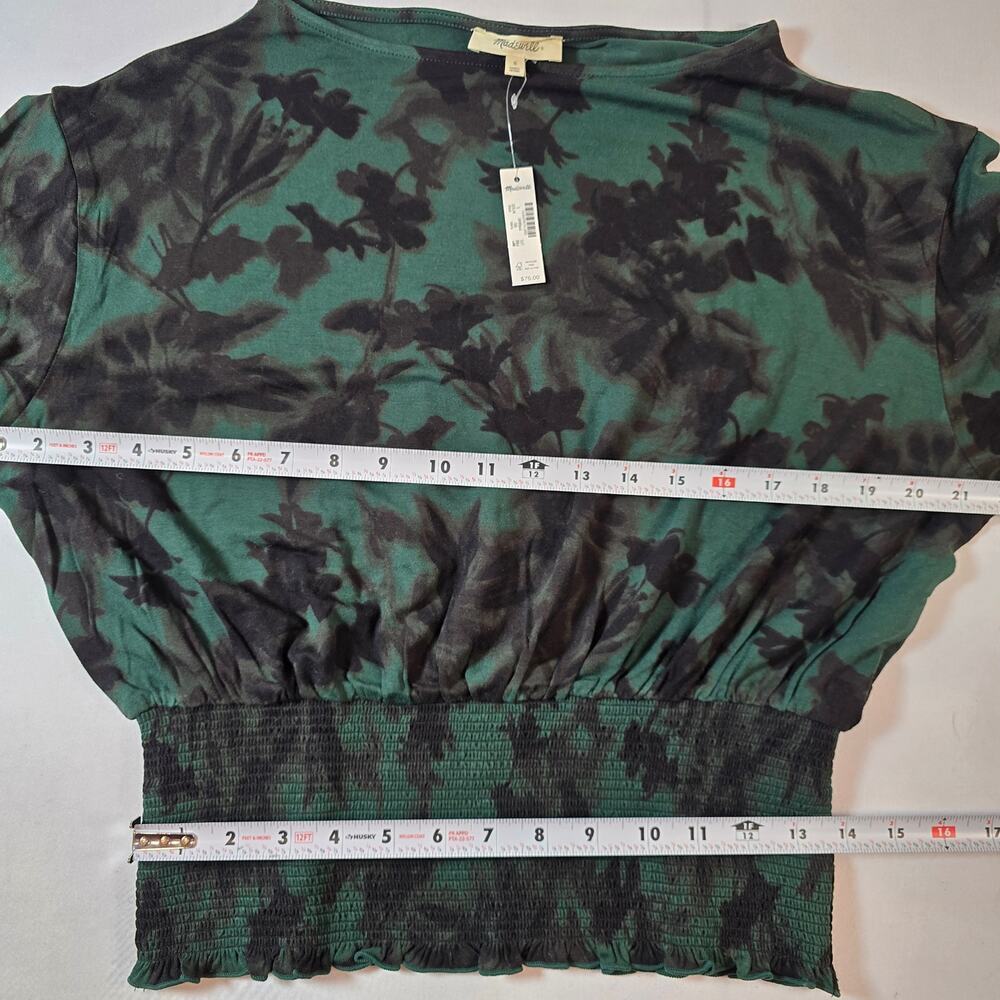NWT Madewell Cinched Long-Sleeve Top in Luxury Forest Green color. Retails $75 - Picture 6 of 9